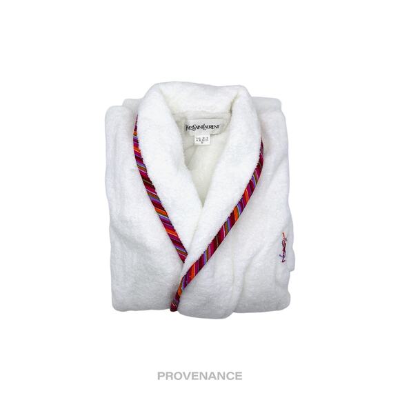 🔴 Yves Saint Laurent YSL Logo White Robe - Red Orange Terry - Picture 1 of 5